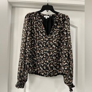 Evereve Black jewel tone Floral Top size Medium
